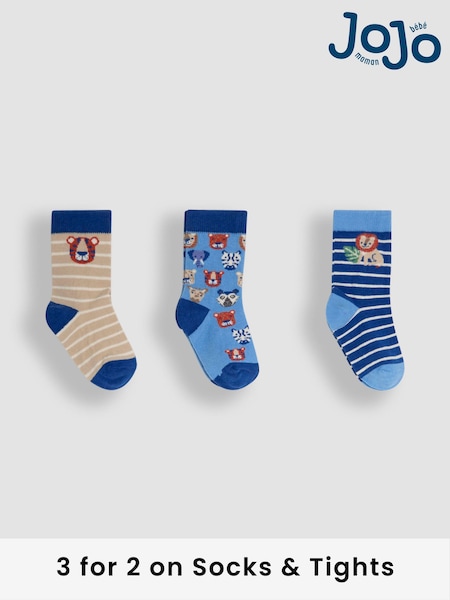 JoJo Maman Bébé Blue 3-Pack Printed Socks (AY1376) | £9.50