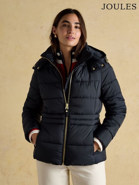 Joules Hadlow Navy Showerproof Padded Coat with Hood (AY1405) | £75