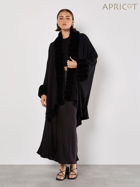 Apricot Black Faux Fur Large Edge Cape Poncho (AY1472) | £45