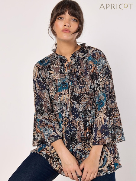 Apricot Green Graphic Paisley Plisse Tunic (AY1474) | £35