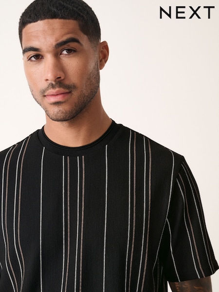 Black Smart Vertical Stripe T-Shirt (AY1503) | £24