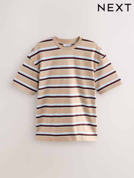 Neutral Relaxed Fit Stripe Heavyweight 100% Cotton T-Shirt (AY1508) | £20