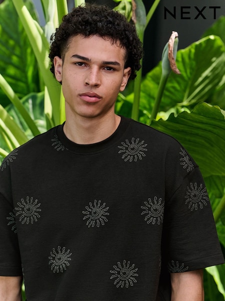Black Placement Floral Print T-Shirt (AY1552) | £24