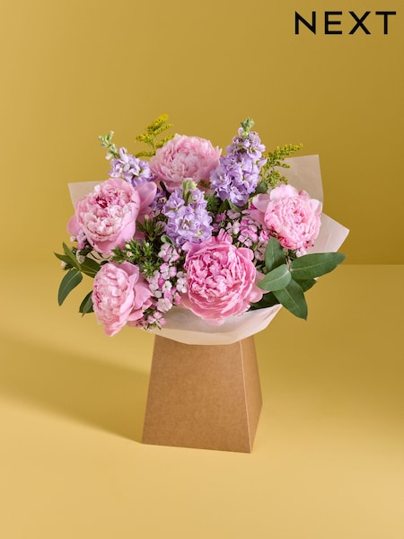 Pink Peony and Mathiola Fresh Flower Bouquet in Gift Bag (AY1558) | £35