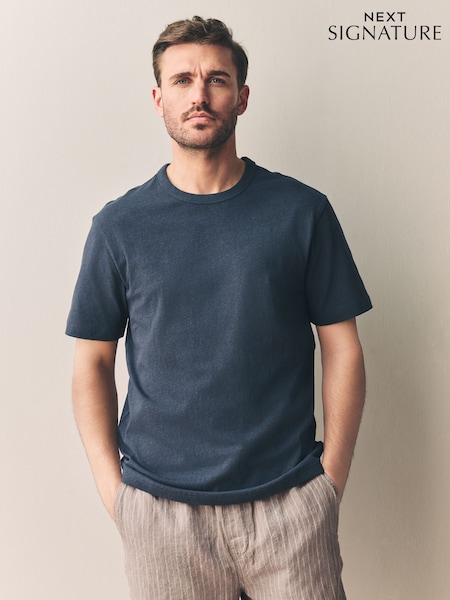 Navy Blue Signature Heavyweight T-Shirt with Linen (AY1565) | £24