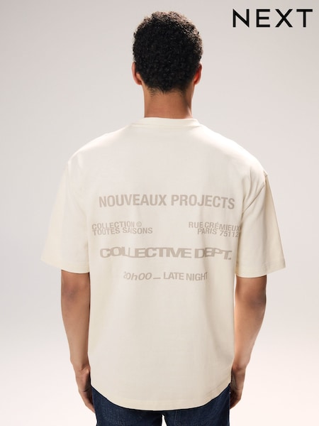 White Text Relaxed Fit Graphic Print Heavy Weight T-Shirt (AY1747) | £18