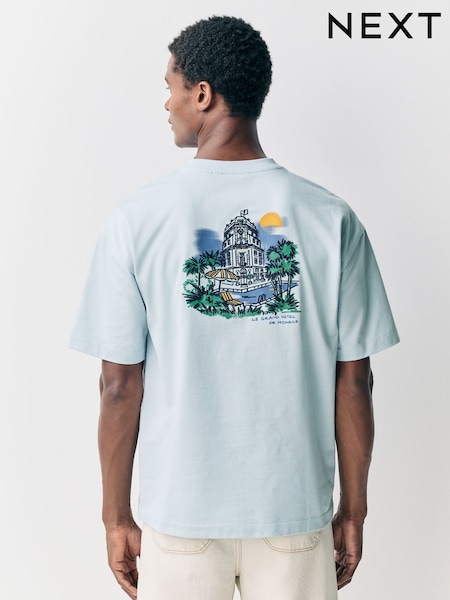 Blue Scene Graphic Print 100% Cotton T-Shirt (AY1756) | £22