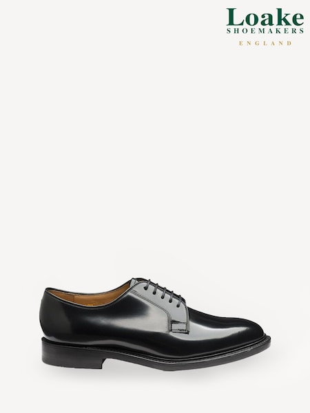 Loake Polished Plain Front Derby Black Shoes (AY1761) | £125