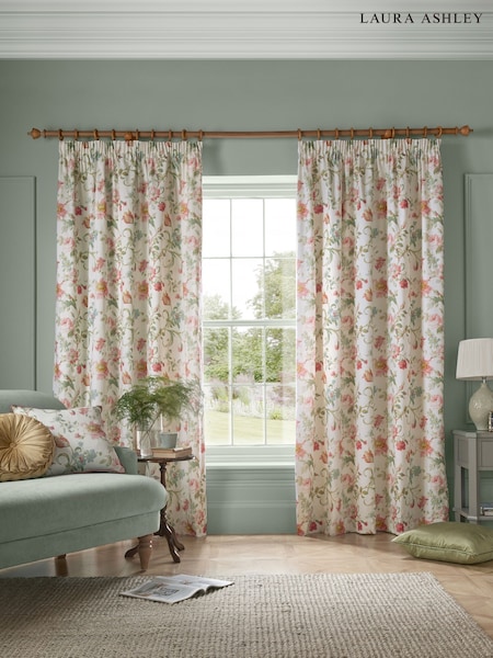 Laura Ashley Pale Cranberry Rosalind Headertape Curtains (AY1766) | £80 - £145