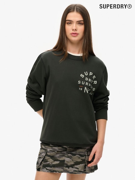 Superdry Black Oversized Surplus 100% Cotton Graphic Crew Sweatshirt (AY1831) | £60