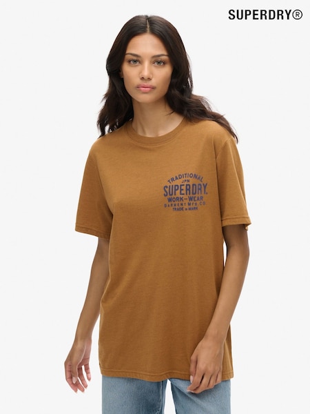 Superdry Brown Oversized Machined Goods Workwear T-Shirt (AY1842) | £30