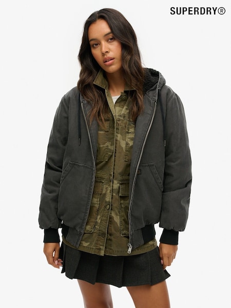 Superdry Brown Oversized Vintage Workwear Hooded Bomber Jacket (AY1847) | £100