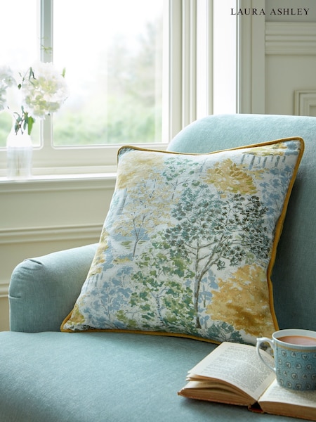 Laura Ashley Ochre Yellow 100% Cotton Bernwood Cushion (AY1878) | £45