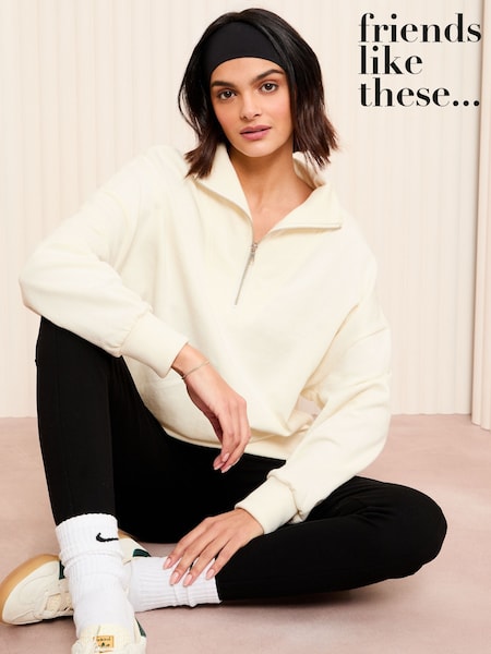 Friends Like These Cream Long Sleeve 3/4 Zip Sweatshirt (AY1887) | £36