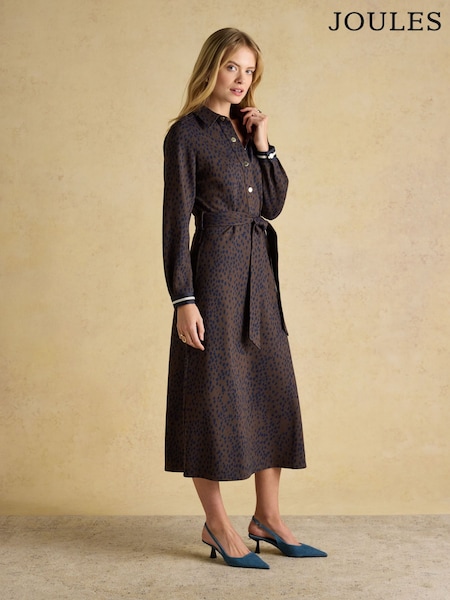 Joules Louisa Brown Spot Tie Waist Long Sleeve Ponte Dress (AY1973) | £79