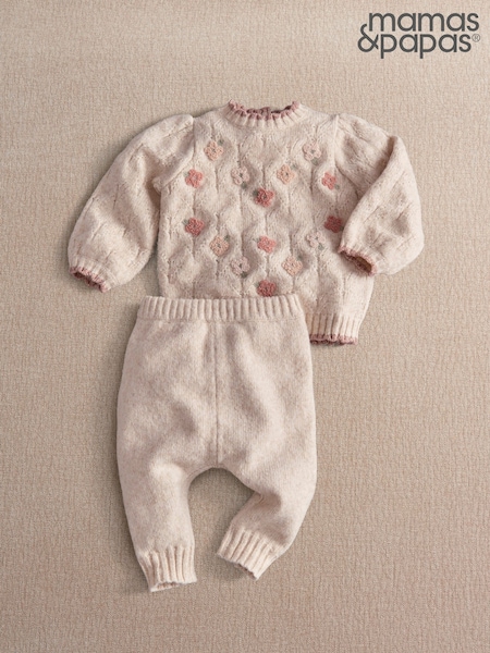 Cream - Mamas & Papas Floral Knitted Jumper & Bottoms Set