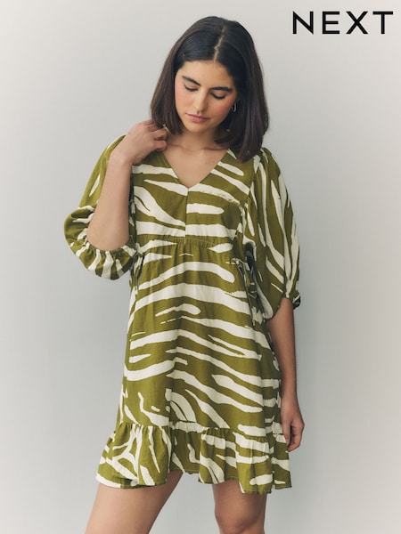 Green/White Spot Volume Sleeve Tie Mini Dress (AY2130) | £30
