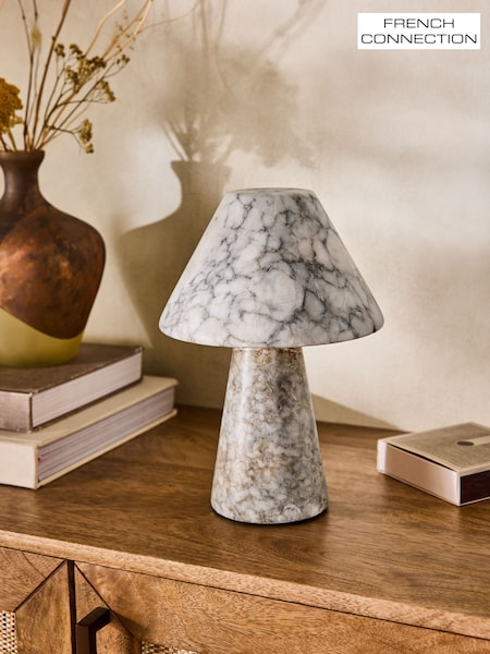 French Connection Grey/Ecru Pyaara Rechargeable Marble Table Lamp (AY2163) | £199