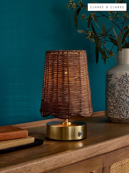 Clarke and Clarke Rattan/Brass Isla Rechargeable Wireless Touch Lamp (AY2177) | £55