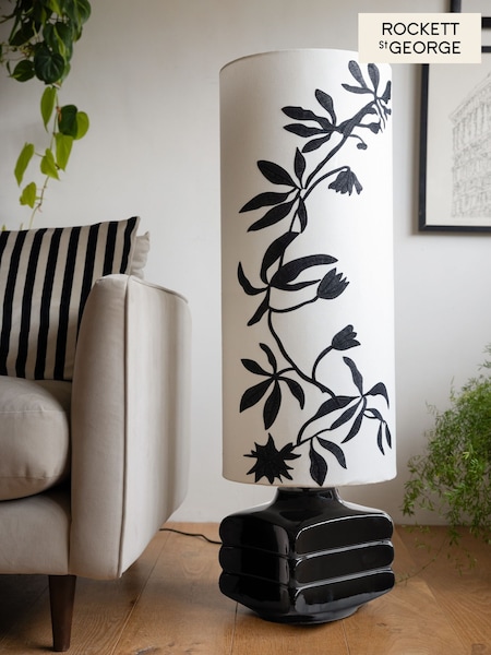 Rockett St George Black/White Flower Print Silhouette Block Floor Lamp (AY2189) | £199