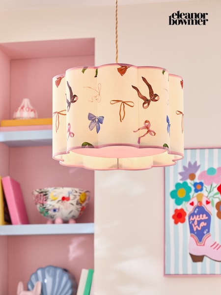 Eleanor Bowmer Pink Bow Print Scalloped Easy Fit Lamp Shade (AY2195) | £55