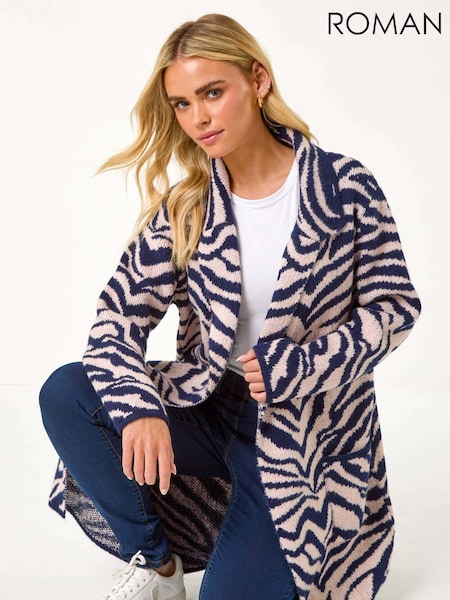 Roman Blue Petite Animal Print Knit Coatigan (AY2203) | £50