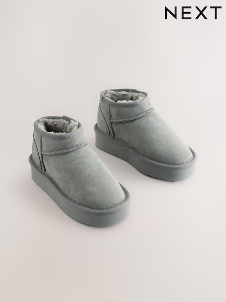 Grey Standard Fit (F) Flatform Mini Warm Lined Water Repellent Suede Pull-On Boots (AY2267) | £26 - £33