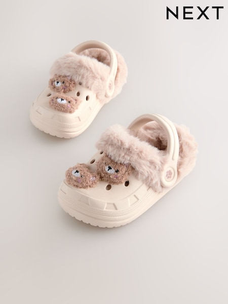 Neutral Bear Faux Fur Lined Clog Slippers (AY2307) | £12 - £14