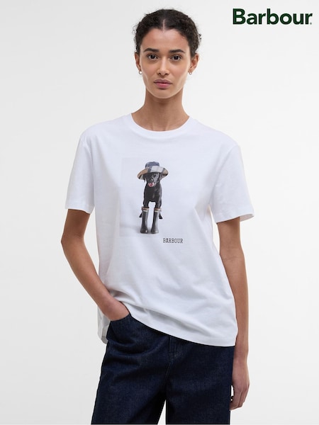 Barbour® White Woodrow Dog Print 100% Cotton T-Shirt (AY2395) | £30