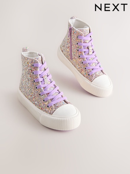 Multi Glitter Standard Fit (F) Lace-Up High Top Trainers (AY2433) | £26 - £33