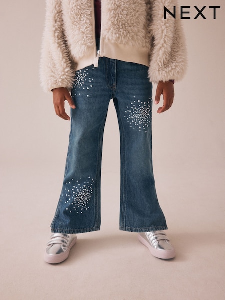 Mid Blue Denim Heat Seal Embellished Flare Jeans (3-16yrs) (AY2440) | £20 - £25