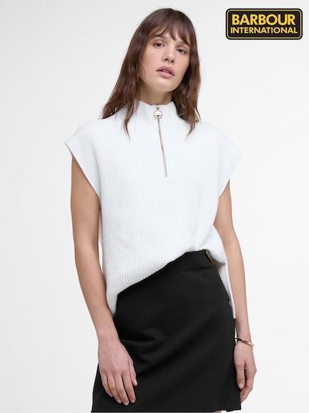 Barbour® International Clara Sleeveless Knitted White 100% Cotton Jumper (AY2498) | £85