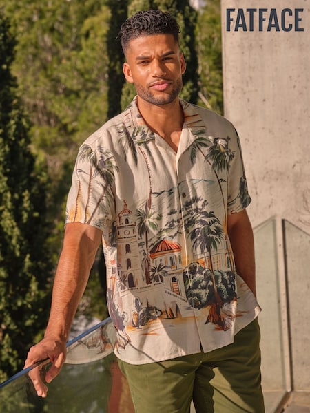 FatFace Light Natural Short Sleeve Scene Print Shirt (AY2532) | £44