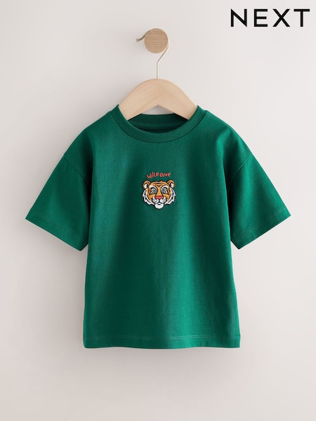 Green Wild One Tiger 100% Cotton Short Sleeve Graphic Print T-Shirt (3mths-8yrs) (AY2537) | £4.50 - £6.50