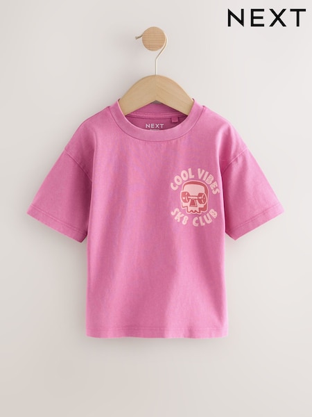 Pink Acid Wash Skate Club 100% Cotton Short Sleeve Graphic Print T-Shirt (3mths-8yrs) (AY2539) | £6 - £8