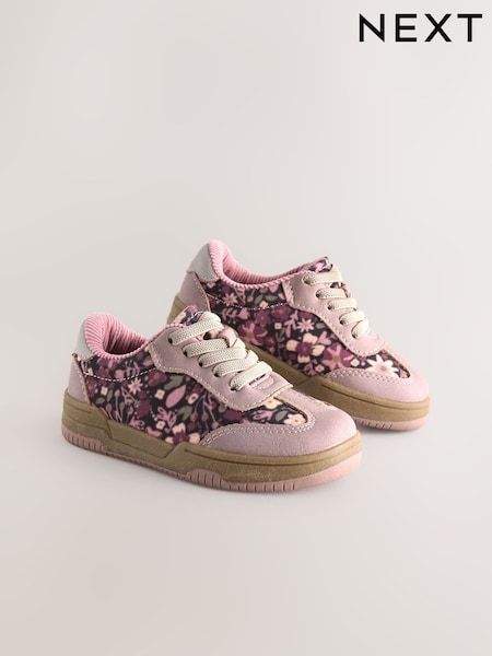 Pink Floral Lace Up Retro Trainers (AY2560) | £21 - £23