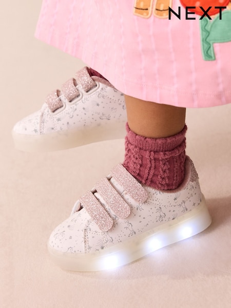 White Unicorn Touch Fasten Light Up Trainers (AY2561) | £24 - £27