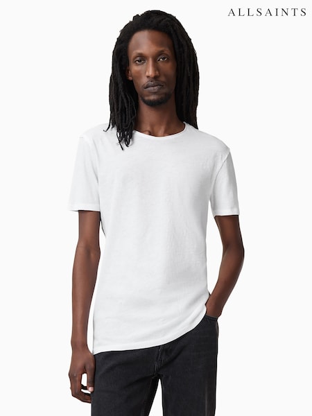 AllSaints White Figure Shortsleeve Crew 100% Cotton T-Shirt (AY2571) | £55