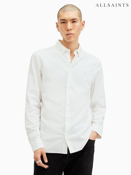 AllSaints White Lovell Long Sleeve 100% Organic Cotton Shirt (AY2574) | £109