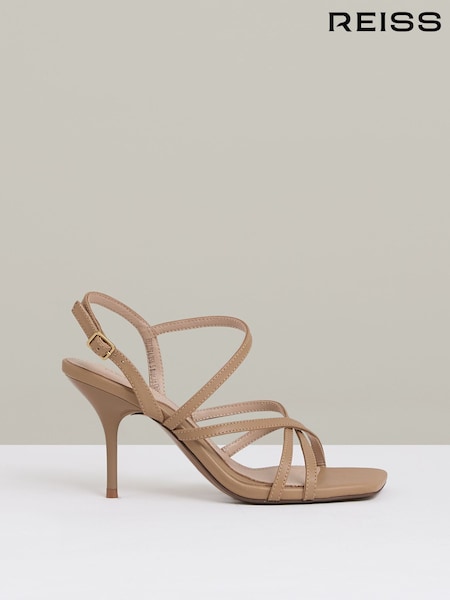 Reiss Neutral Elise Leather Strappy Stiletto Sandals (AY2687) | £178