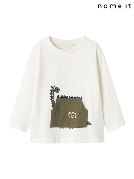 Name It White Dinosaur Graphic Long Sleeve T-Shirt (AY2729) | £10