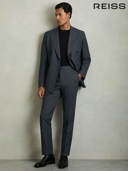 Reiss Airforce Blue Malibu Slim-Fit Sharkskin Suit Trousers Wool-Blend (AY2735) | £170