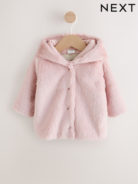 Pink Faux Fur Hooded Baby Jacket (0mths-2yrs) (AY2777) | £20 - £22