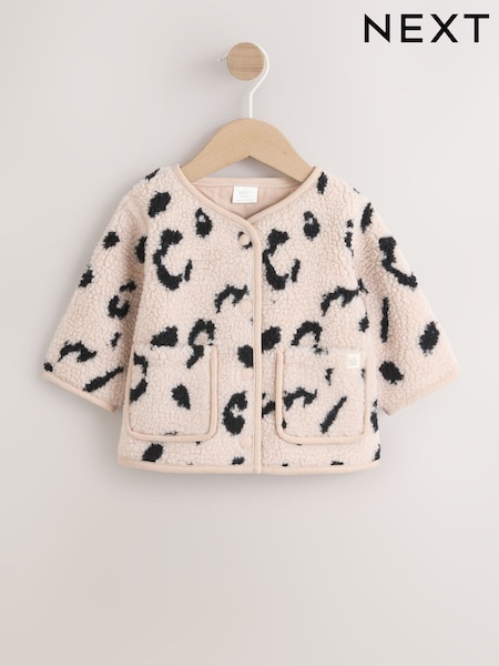 Neutral Borg Leopard Print Baby Jacket (0mths-2yrs) (AY2779) | £17 - £19
