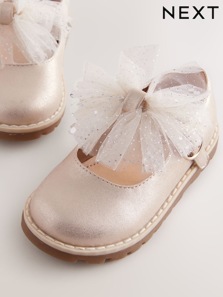 Champagne Gold Standard Fit (F) Chunky Bow Mary Jane Shoes (AY2782) | £22 - £24