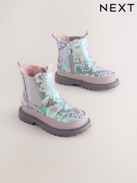 Silver Metallic Snake Chunky Chelsea Ankle Boots (AY2816) | £25 - £29