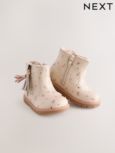 Neutral Floral Standard Fit (F) Chelsea Zip Tassel Ankle Boots (AY2819) | £27 - £31