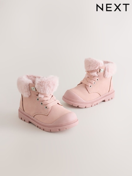 Pink Lace Up Faux Fur Lined Boots (AY2842) | £25 - £29