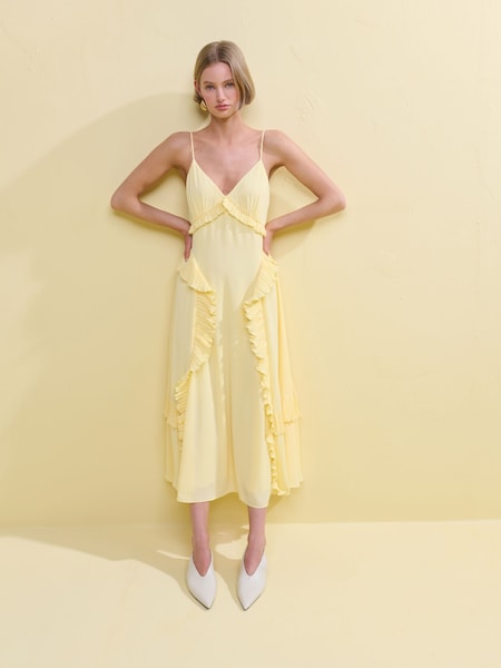 Sea New York Yellow Delilah Pleated Cupro Ruffled Slip Dress (AY2866) | £218