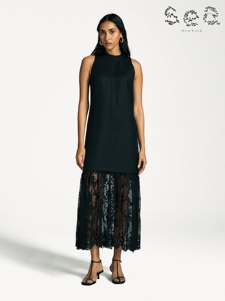 Sea New York Black Marja Embroidery Mesh Combo Tank Dress (AY2871) | £230